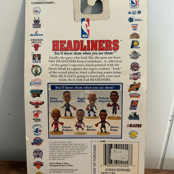 NBA‎ Headliners Juwan Howard 3 Inch Vintage Figure Bullets 1996 Corinthian T72 - Picture 3 of 3